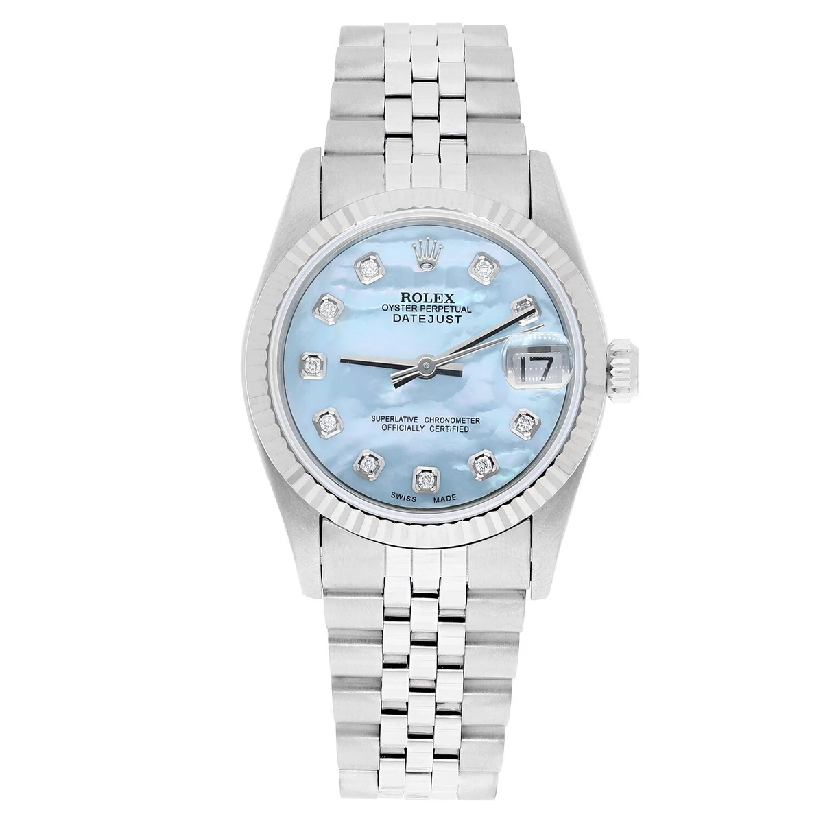 Rolex Datejust 31 mm Stainless Steel Watch Baby Blue Pearl Diamond