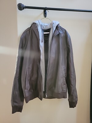 ZARA MAN Faux Leather Jacket With Removable Hood Men's Large ZARA MAN Faux Leather Jacket With Removable Hood Men's Large