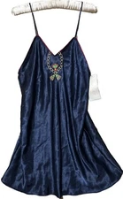Vintage Val Mode Nightgown S New Navy Blue Satin Chemise NOS From Bon Marche NWT