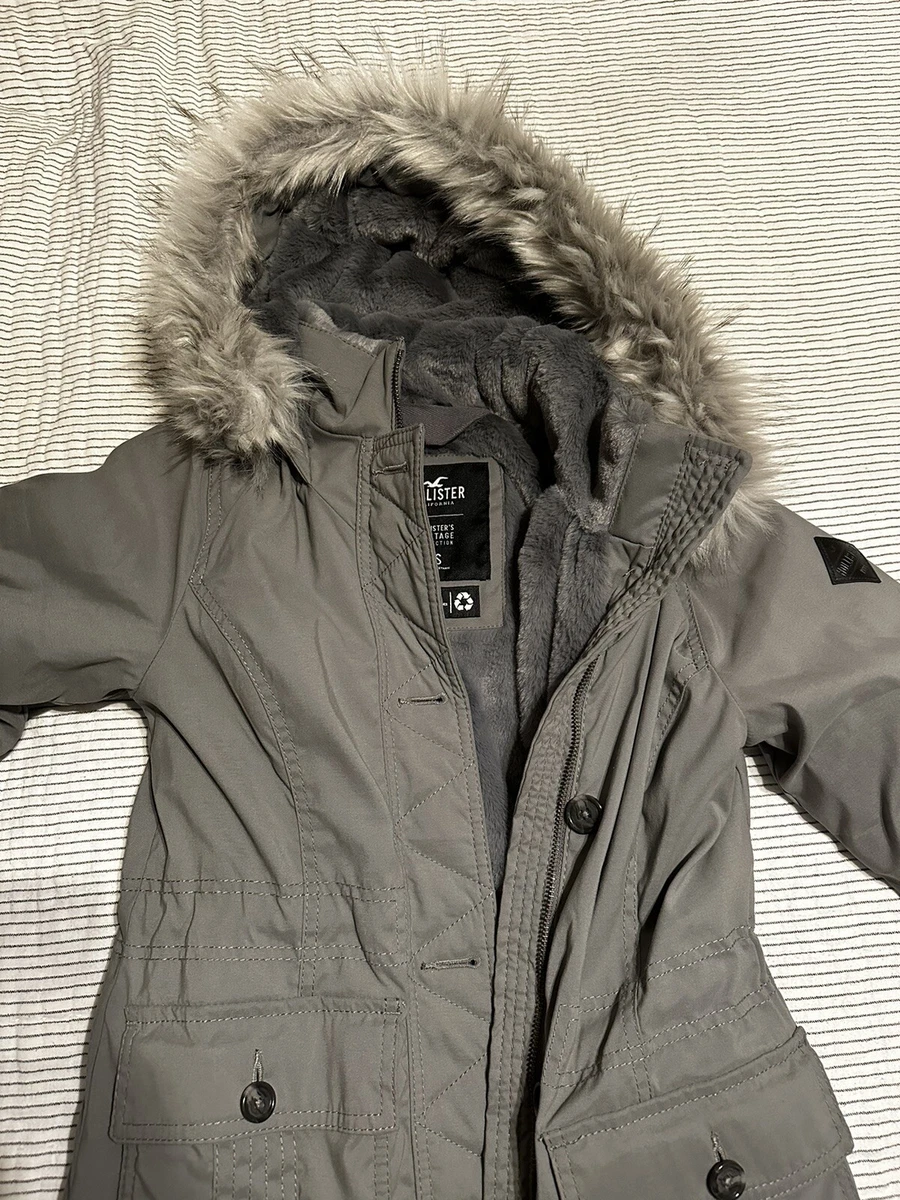 Hollister Heritage Collection Faux Fur Lined Parka Jacket XS Gray