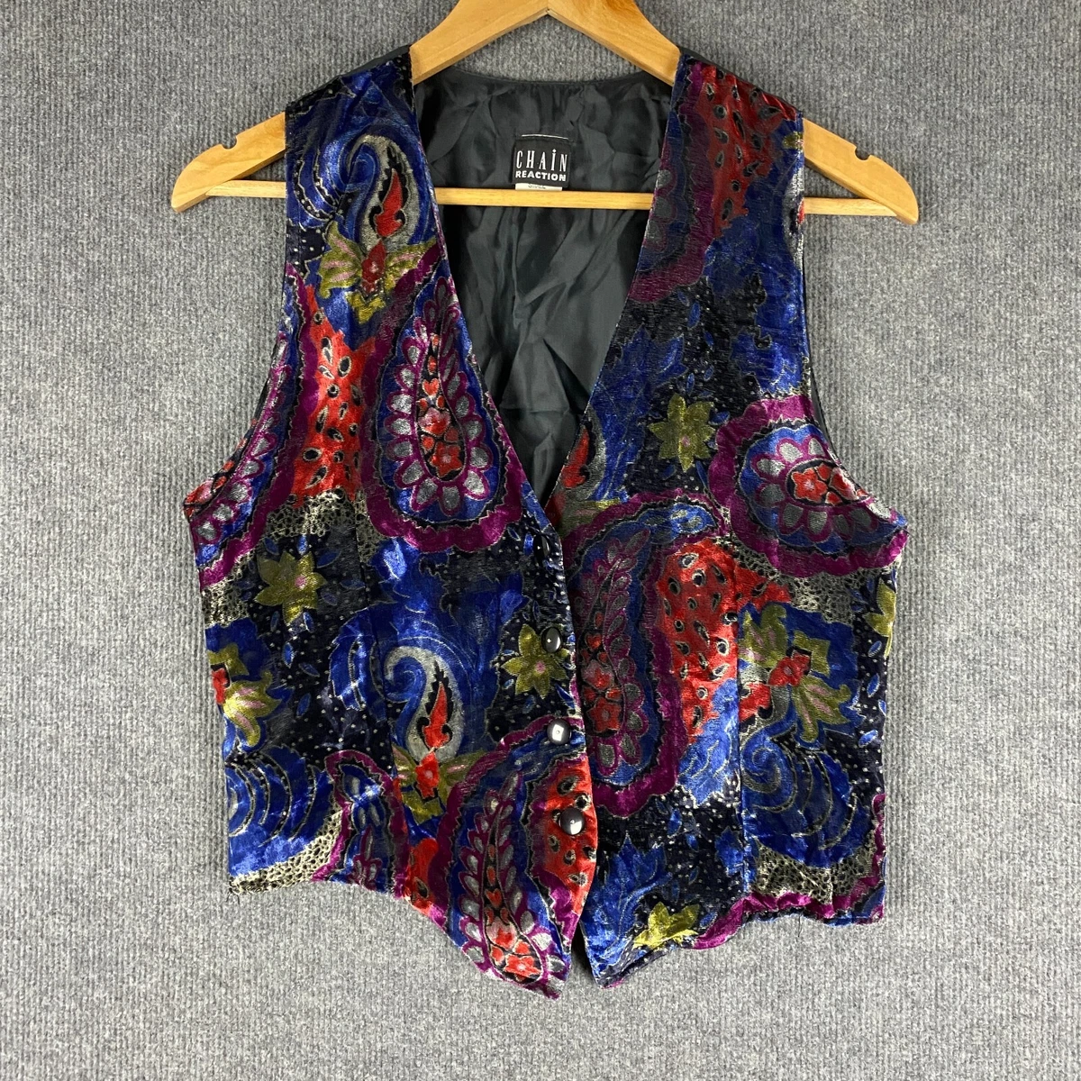 Chain Reaction Vest Womens Small Blue Re Waist Coat Velvet Vintage