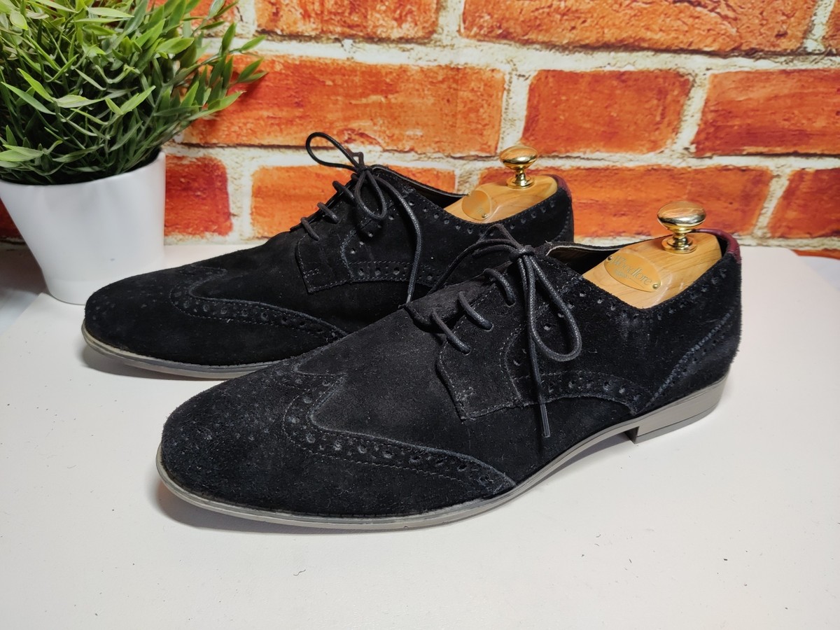 MENS RIVER ISLAND UK 10 EU 44 BLACK SUEDE LACE UP SMART FORMAL