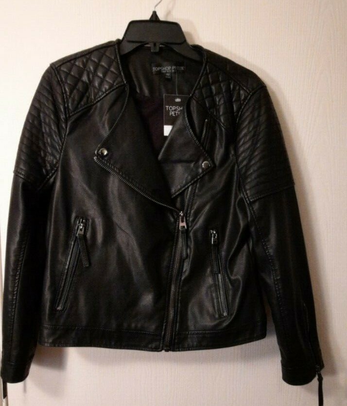 Topshop Quilted Faux Leather Jacket 10 