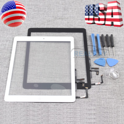 New Touch Digitizer Screen+Home Button Flex For iPad Air A1474 A1475 A1476 White