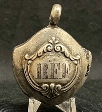 FRANCE 1900´ ANTIQUE BABY BELL RATTLE CRIB PROTECTOR Shield with initials "RFF"