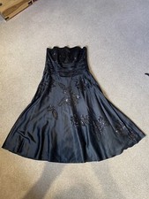 🖤 MONSOON SILK COTTON SIZE 14 BLACK SEQUIN STRAPLESS EVENING TEA DRESS WOW🖤