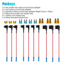 12V Car Add-a-Circuit Fuse Adapter w/ Standard Mini Tap Blade Fuse Holder 10pc