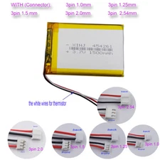 3.7V 1500mAh 5.55Wh Li-Polymer Rechargeable Li Battery 454261 JST 3Pin Connector