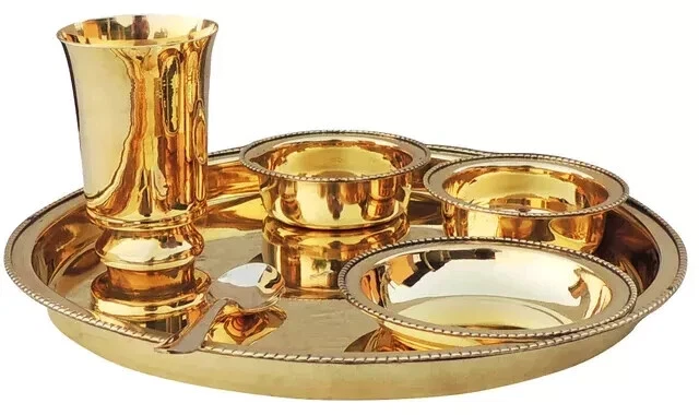 Pure Brass Thali Set Dinner Set For Home Kitchen Decor & Dinner Wear set - Image 4 of 4