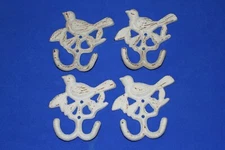 Song Bird Wall Hook, Double Hooks, Cast Iron, Spring Time Decor, 4 items - DLT
