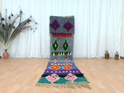 Handmade Rug Moroccan Berber Runner 2'3'' x 8'6'' Vintage Geometric Cotton Carpet
