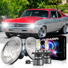 7 Inch Led Glass Headlight Round Original Classic Look Conversion Chrome Pair