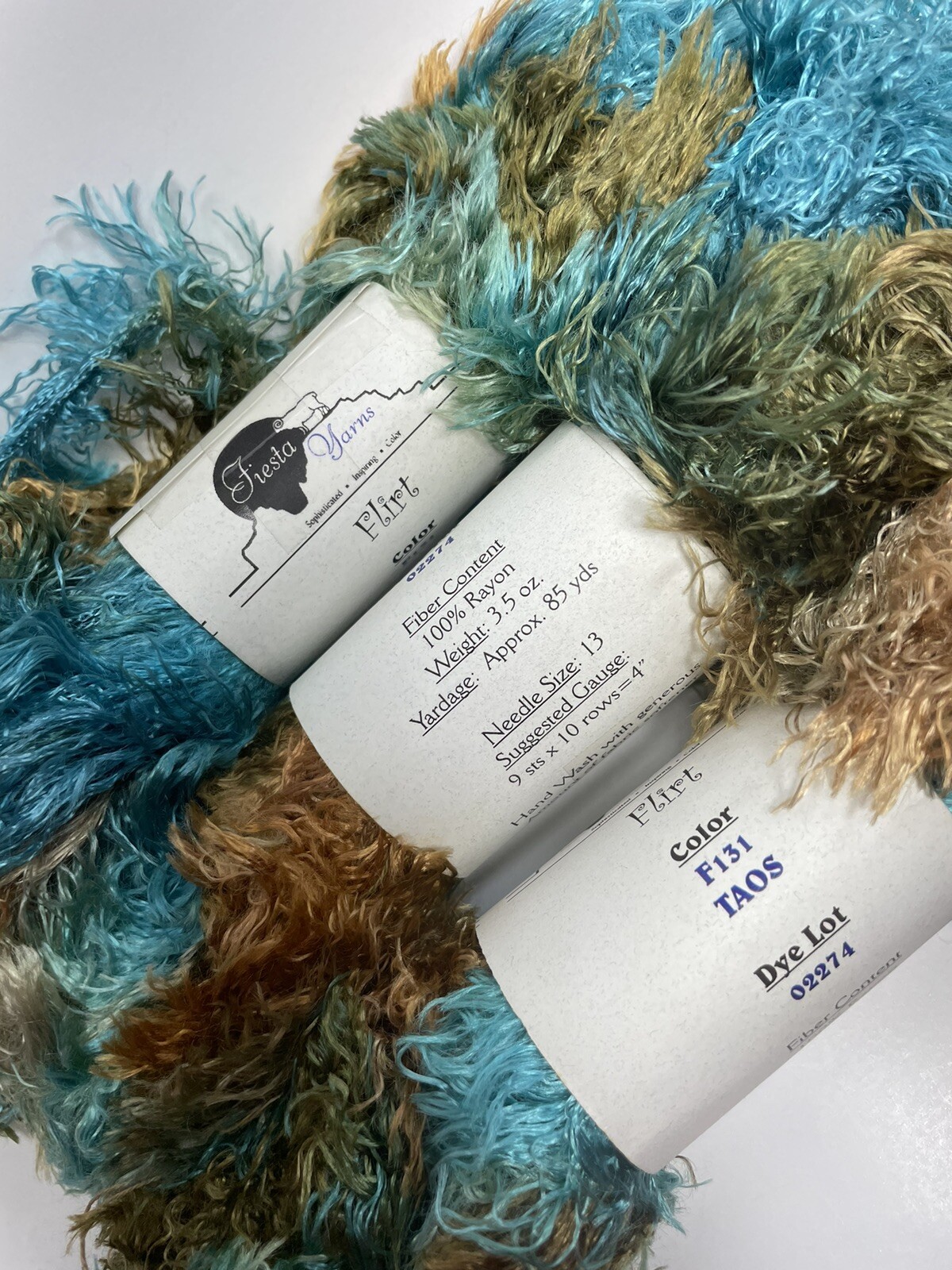 Fiesta Yarns "Flirt" lot of 3 color F131 Taos rayon 3.5oz 85yds eyelash