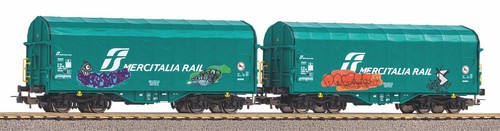 Piko 58255 2er Set Schiebeplanenwagen Shimmns mit Graffiti FS, NEUHEIT selten | Zustand: Neu