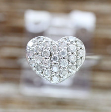 VINTAGE HEART PAVE CZ LOVE STERLING SILVER 925 RING SZ 7.25 RETRO PRETTY