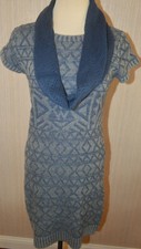 Women's Made for Me Gray Navy Geo Short Sleeve Sweater Dress & Scarf Medium