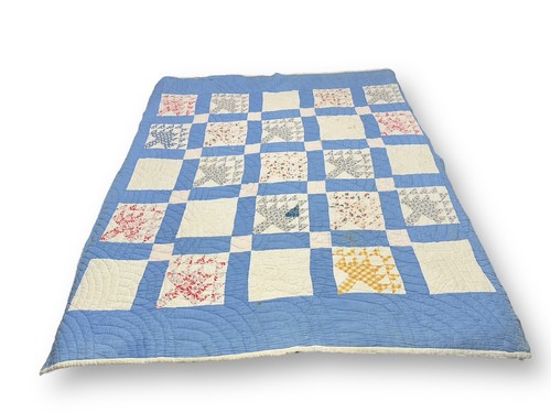 Antique Hand Pieced Quilted Pine Tree Quilt Blocks Mid Weight 66x74” Old Cotton - Afbeelding 1 van 23