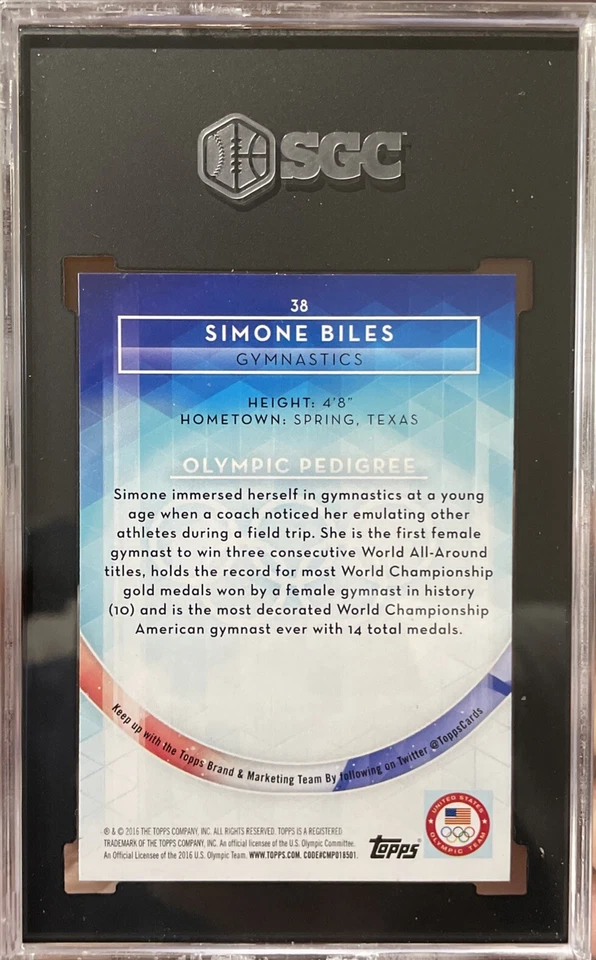 Simone Biles RC 2016 Topps Gimnasta Olímpica de Estados Unidos PLATA #38 SGC 9,5 CABRA 🇺🇸🥈 Foto 2 de 4