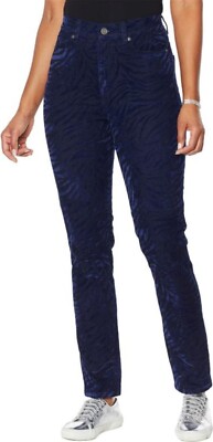 DG2 Diane Gilman Stretch Zebra Flocked Skinny Jean INDIGO 16 NEW (863)