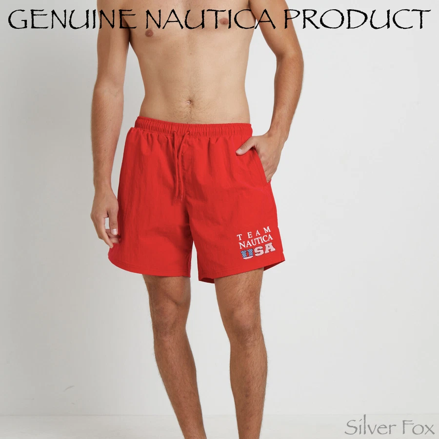 GENUINE NAUTICA HYRON MENS RED SWIM TRUNKS BOARD SHORTS BATHERS SWIMMERS NEW
