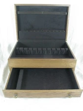 Superb Anti-Tarnish Walnut Wood Flatware Storage Chest Double Layers 17" x 11.5"