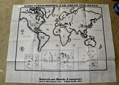 GIANT ILLUSTRATED MAP MAPS WORLD NEIGHBORS AND THEIR INTERESTS 