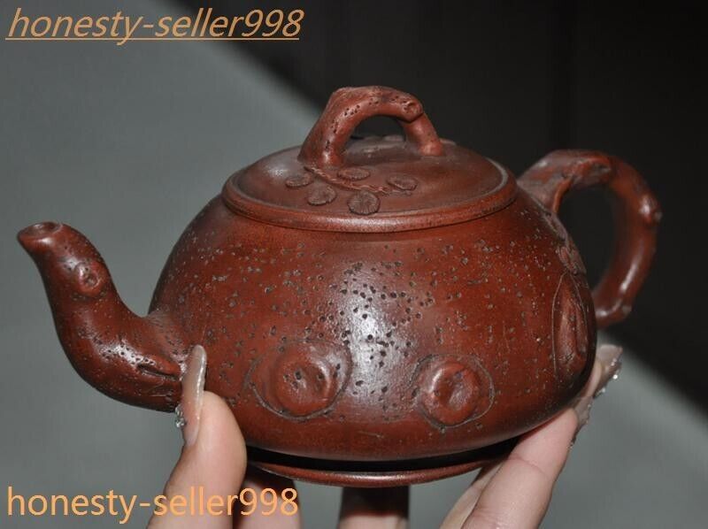6.4'' Marked Old China Yixing Zisha pottery Bats pine text statue Teapot  tea set