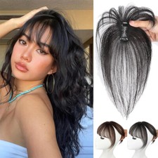 Clip in Bangs, 100 Real Human Hair Women Topper 360 3D Cover French Fake Bangs