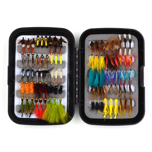 Kit de moscas húmedas secas señuelos de pesca gusanos kit trucha pez lubina ninfa atada a mano - Imagen 12 de 15