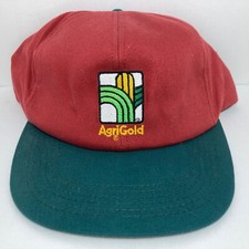 USA Made Trucker Hat AgriGold K-Products Embroidered Snapback Cap Red Green Vtg