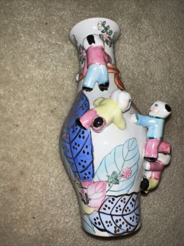 Ca. 10-11 Zoll chinesische 7 Fruchtbarkeit kletternde Kinder handbemalte Vase - Bild 3 von 4