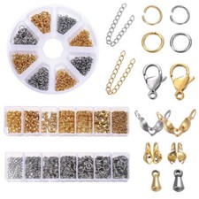 Stainless Steel Lobster Clasps Open Jump Rings Crimp Beads Caps Set for Bracelet