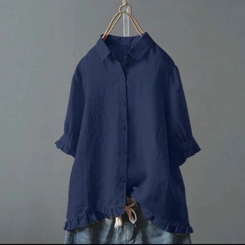 Womens Cotton Linen Summer Shirt Tops Ladies Floral Embroidered Blouse 3XL Plus