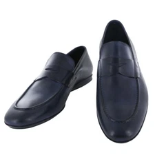Fiori Di Lusso Navy Blue Leather Penny Loafers - US Width D- (6D)