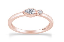 Engagement Band Ring Simulated Birthstone  Diamond 14K Rose Gold Plated Silver