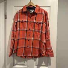 Camisa Manta Outerknown Mujer M/L Cuadros Coral Naranja Cuadros Algodón Orgánico Nueva con Etiquetas