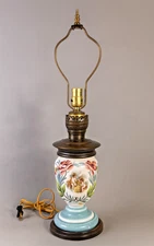 Antique Victorian Revival Porcelain Lamp - Untested Cherubs Hand Painted Florals