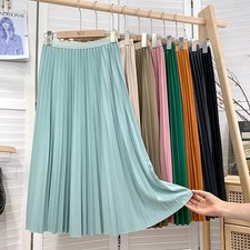 2024 Women Elegant Pleated Skirt High Waist Women Mid-long Skirt Female Ladies H