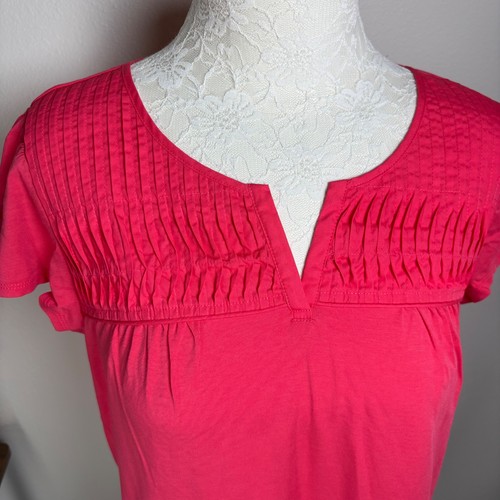 Lands' End -Choose Color/Size Flutter Sleeve Pintuck Split V Tee Blouse - Picture 4 of 53