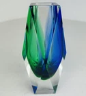Vintage Murano Mandruzzato Sommerso Glass Vase 6.5" Blue Green Handmade Italy