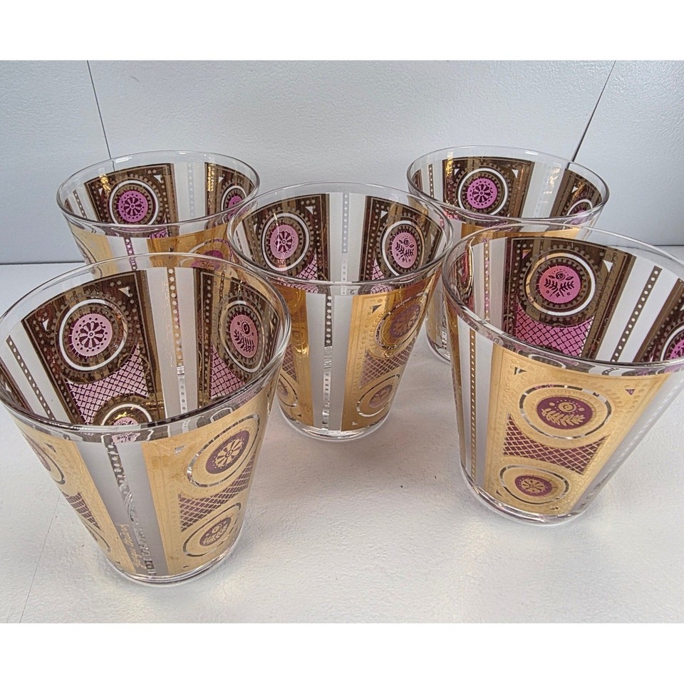 Georges Briard's 22K gold amethyst rocks glasses are quintessential MCM glamour — signed pieces that double as art objects and actual drinkware.