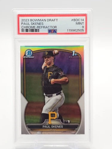 PAUL SKENES 2023 BOWMAN CHROME DRAFT REFRACTOR 1ST #BDC-14 PIRATES PSA 9 Q0850