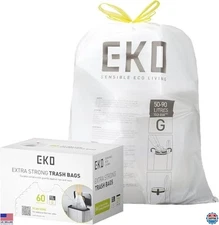 EKO 21 Gallon Extra-Strong Unscented Drawstring Trash Bags, 60 Count, White