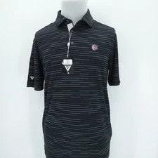 The Thornhill Club Polo Mens Medium Black Stripe Performance Golf Preppy Casual
