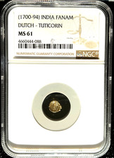 1700 - 1794 India Gold Fanam Coin, Dutch-Tuticorin, NGC MS 61, 088