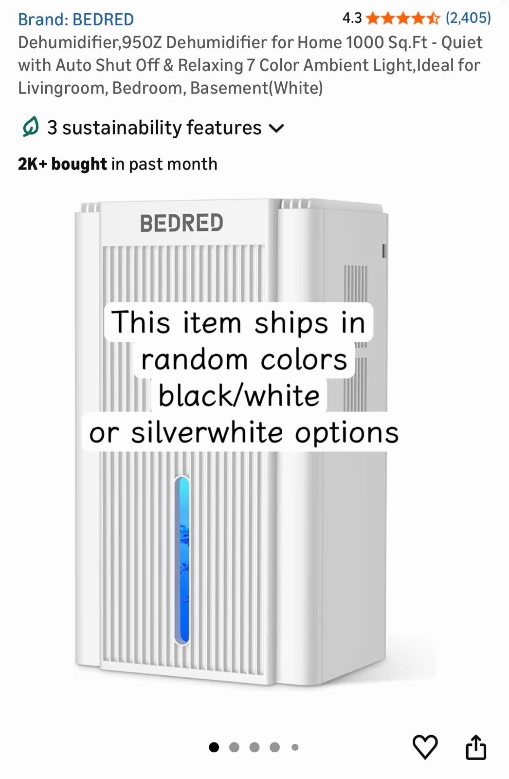 Dehumidifier,95OZ Dehumidifier for Home 1000 Sq.Ft - Quiet with Auto Shut Off