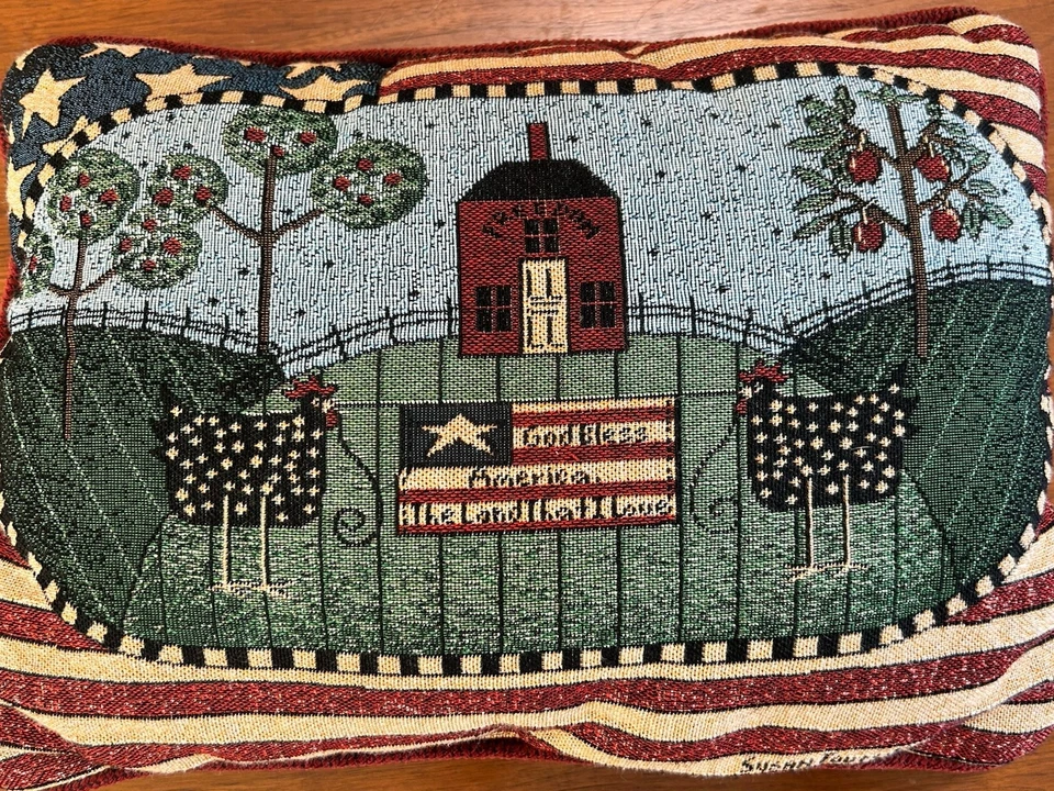 Almohada tapiz patriótico God Bless America HECHA EE. UU. arte popular firmada  Foto 3 de 4