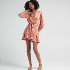 Zimmermann Silk Wrap Mini Dress in Biscuit SZ 2