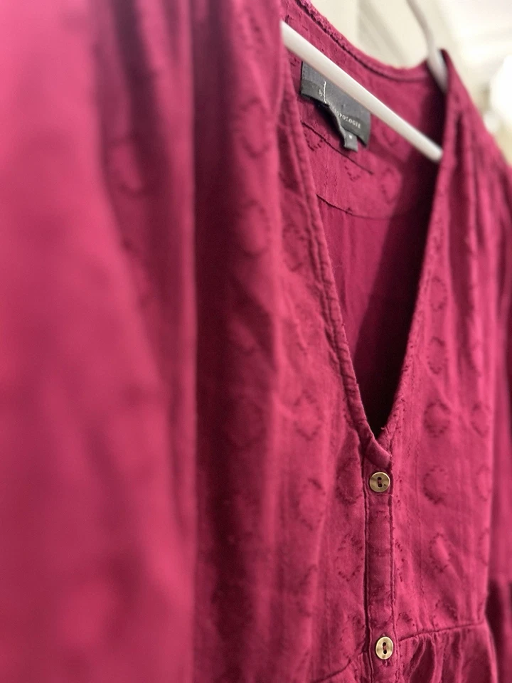 Maxi Vestido Camisa Campesina Boho Anthropologie Para Mujer, Rojo Escarlata, Talla Mediana Foto 3 de 4