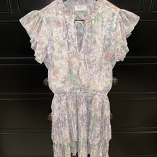 Reset Women’s Flutter Sleeve Ruffle Pastel Mini Dress Small Smocked Waist